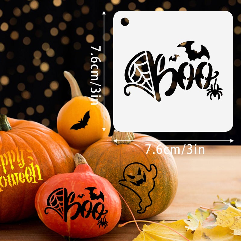 Augshy Halloween Stencils  56 Pack Pumpkin Painting Stencils Ornament Stencils Plastic for Painting on Wood Ornaments Wood Slice DIY Crafts Fabrics Window Halloween Decoration (3 Inch) - Image 2